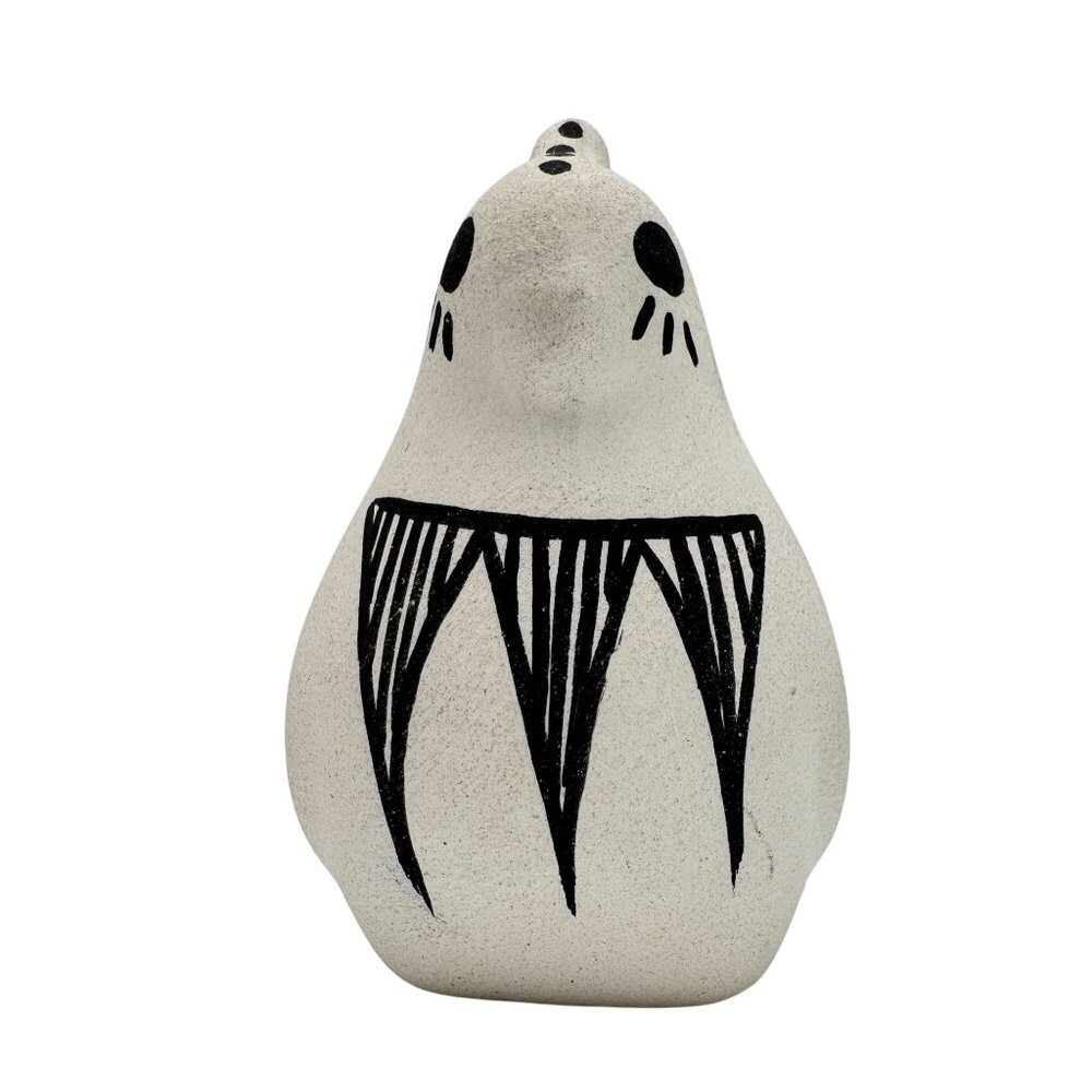 Acoma Pueblo Handcrafted Chino Ceramic Quail Bird Figurine Black & White Pottery